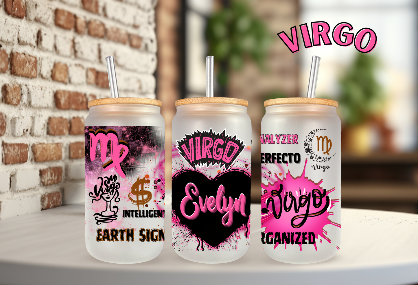 PERSONALIZED GLASS 18oz TUMBLER/ GLASS STRAW