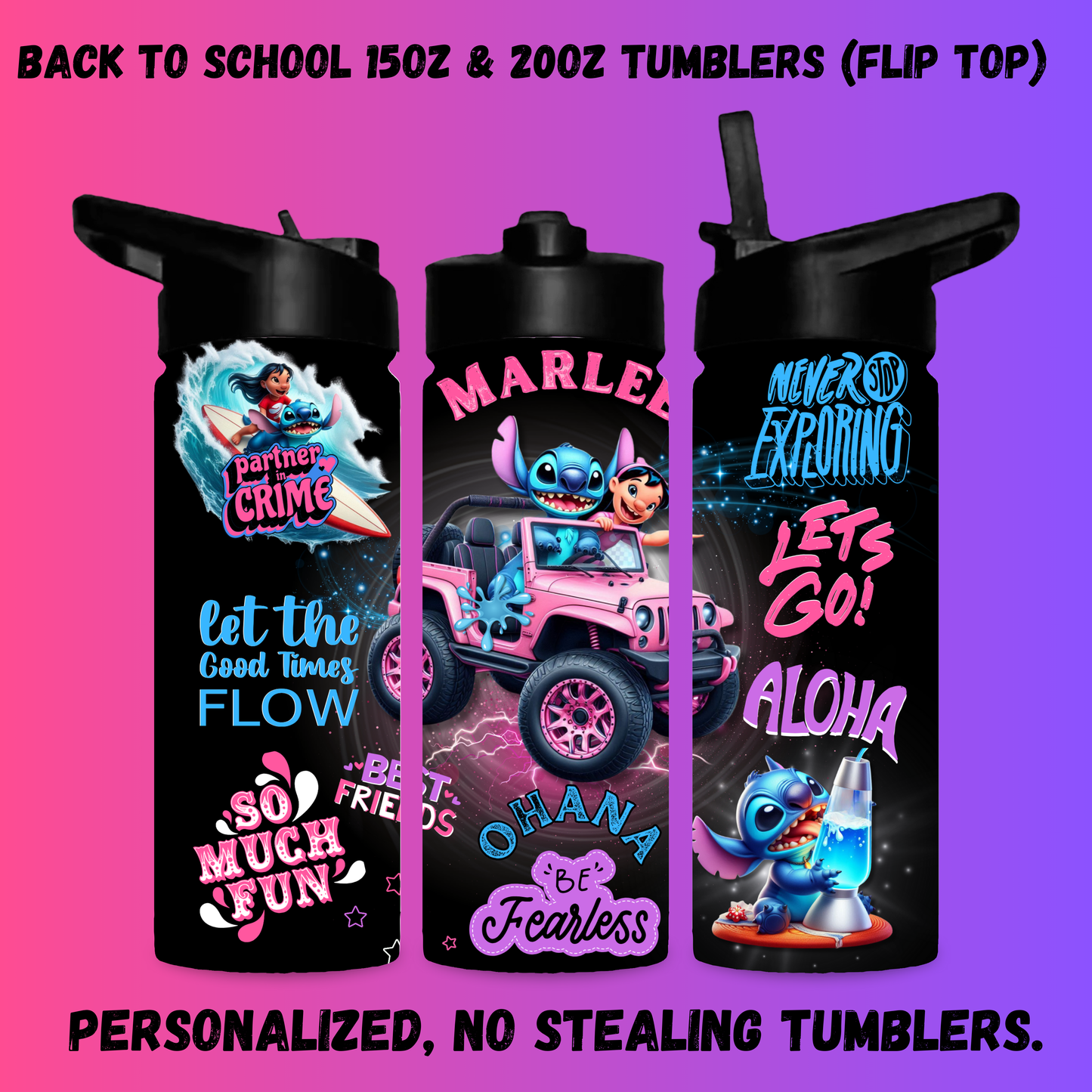 KIDS TUMBLERS 15OZ AND 20OZ (FLIP TOP) TUMBLERS