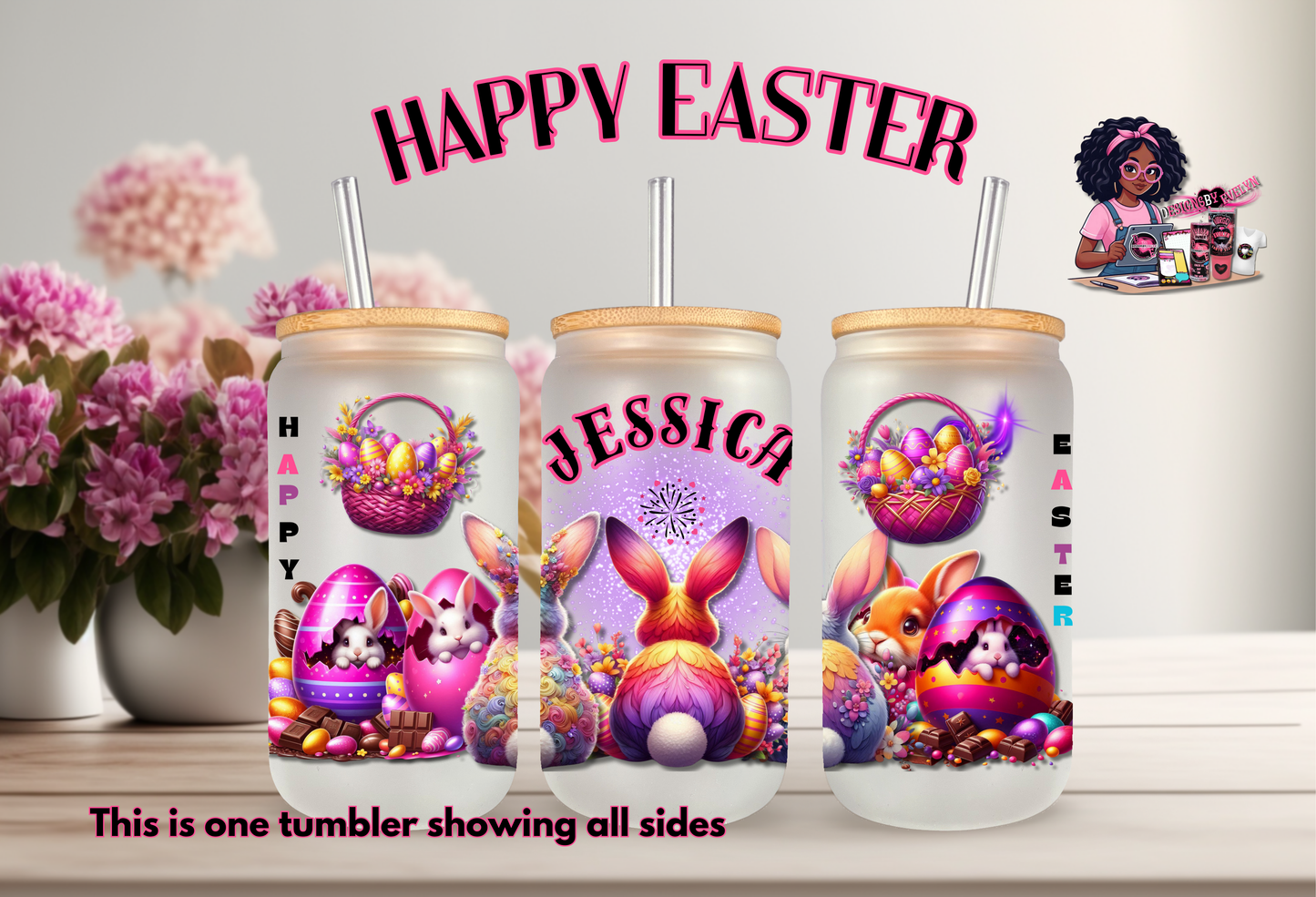 EASTER BUNNY TIME (Personalized) 18OZ w/ Glass straw