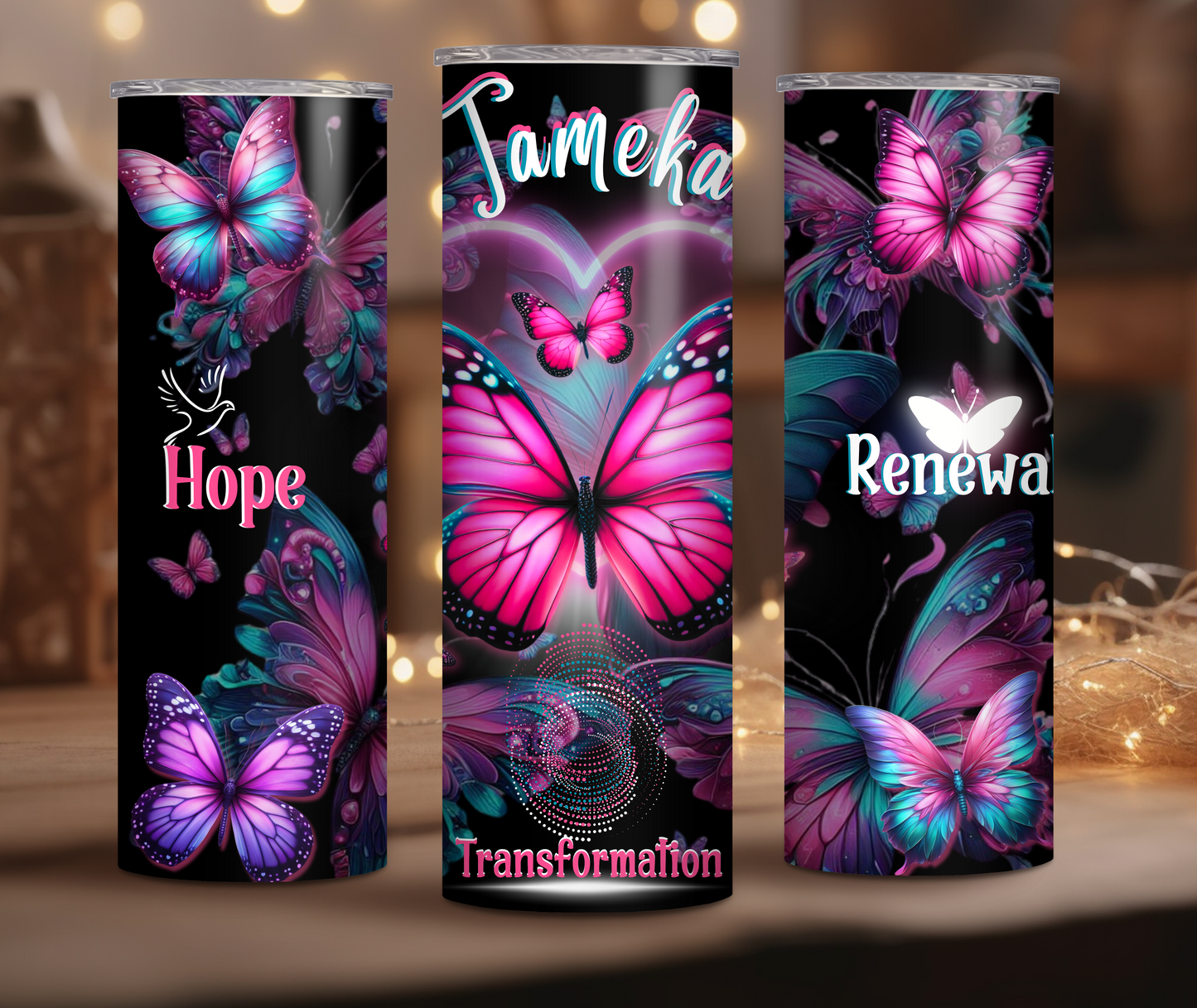 BUTTERFLIES EVERYWHERE (Personalized 20oz Tumbler) Stainless Steel Straw