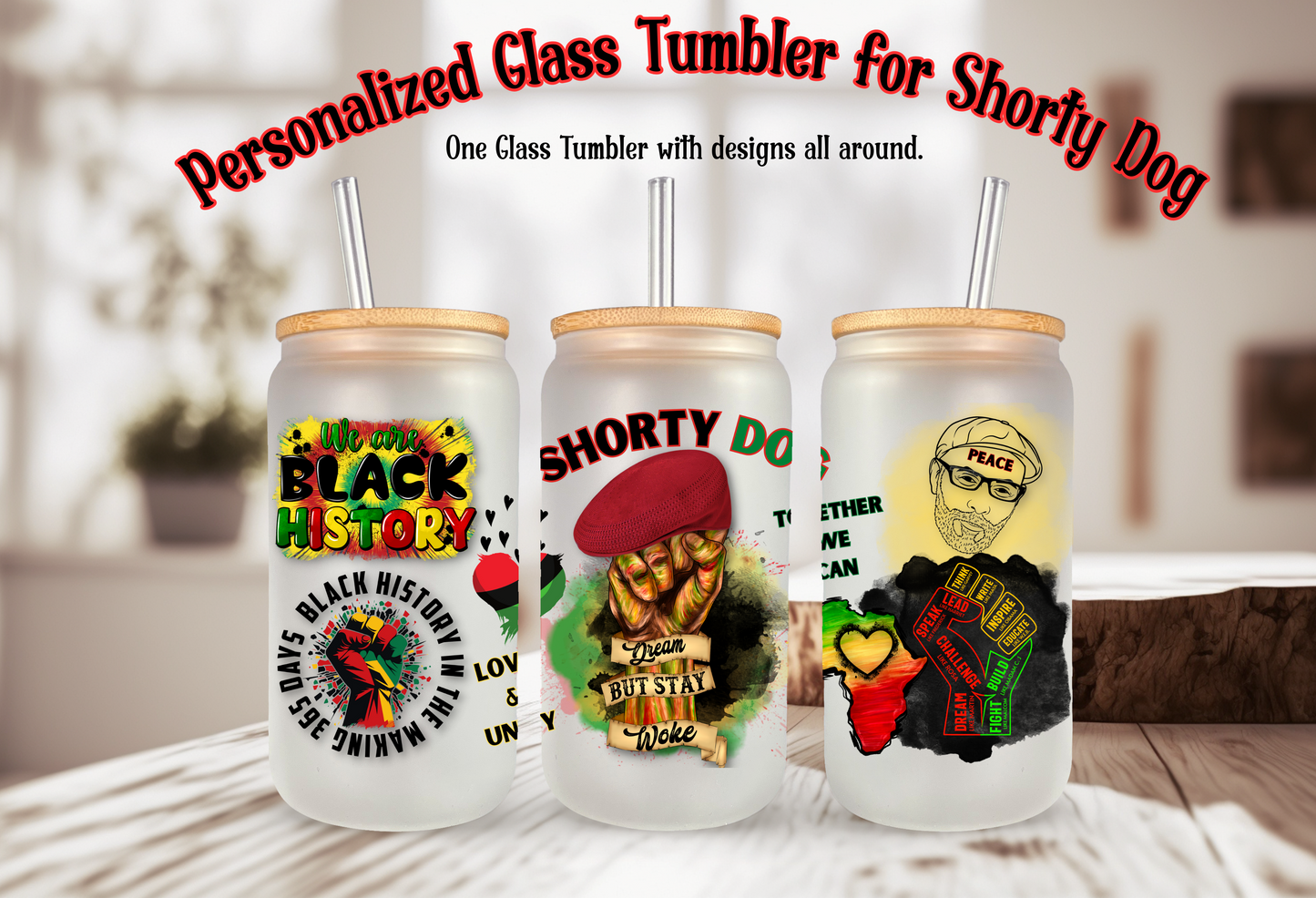 PERSONALIZED GLASS 18oz TUMBLER/ GLASS STRAW