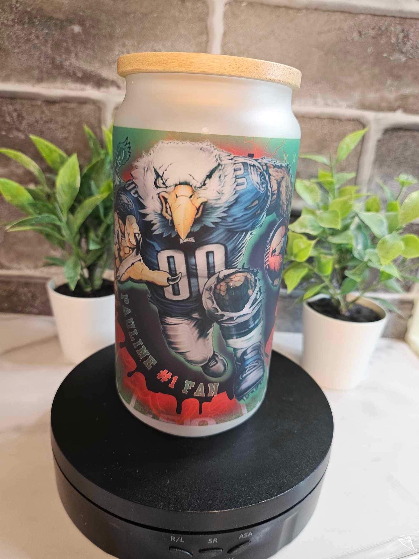 EAGLES GLASS TUMBLER (18oz) w/ Glass straw (Personalized)