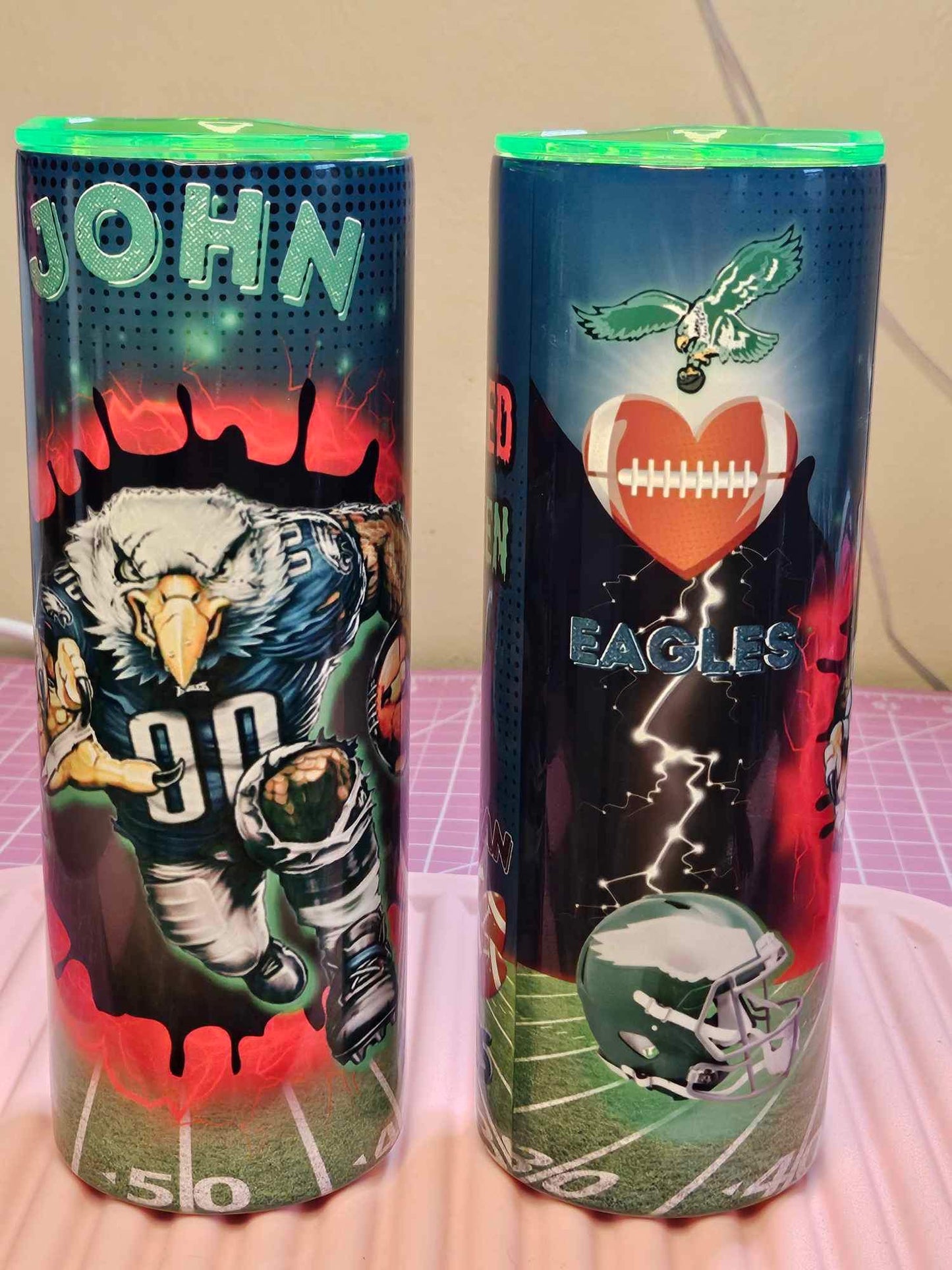 EAGLES 4 different designs (Personalized) 20oz Tumbler w/Metal Straw