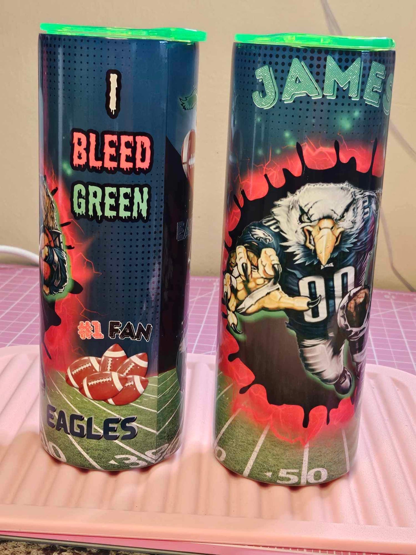 EAGLES 4 different designs (Personalized) 20oz Tumbler w/Metal Straw