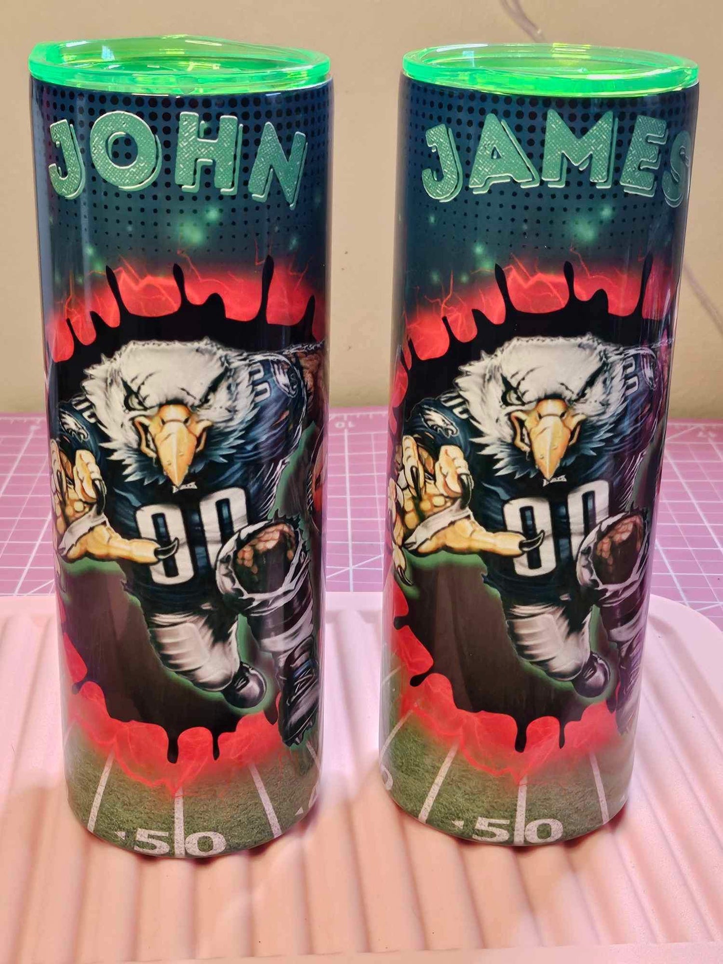 EAGLES 4 different designs (Personalized) 20oz Tumbler w/Metal Straw