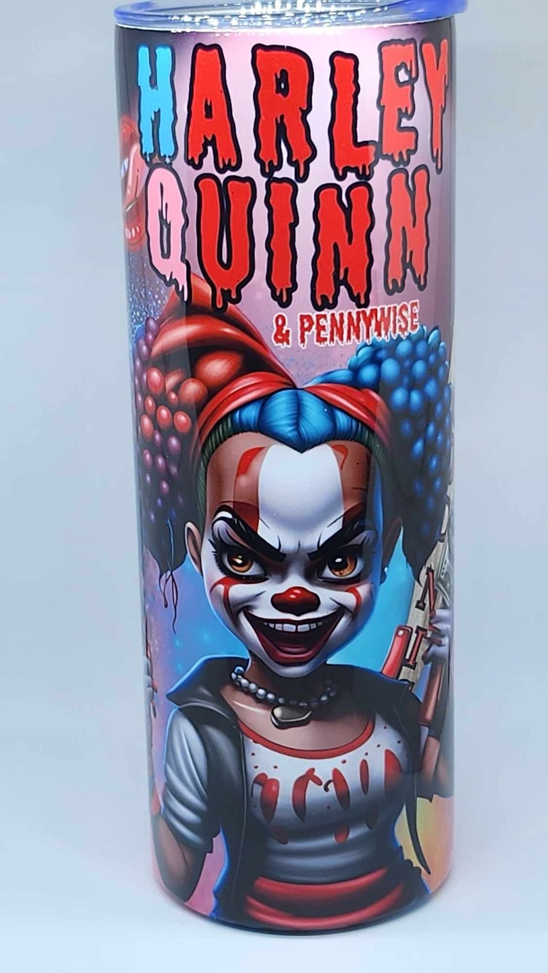 HALLOWEEN (HARLEY QUINN W/PENNYWISE) TUMBLER (20oz Tumbler)
