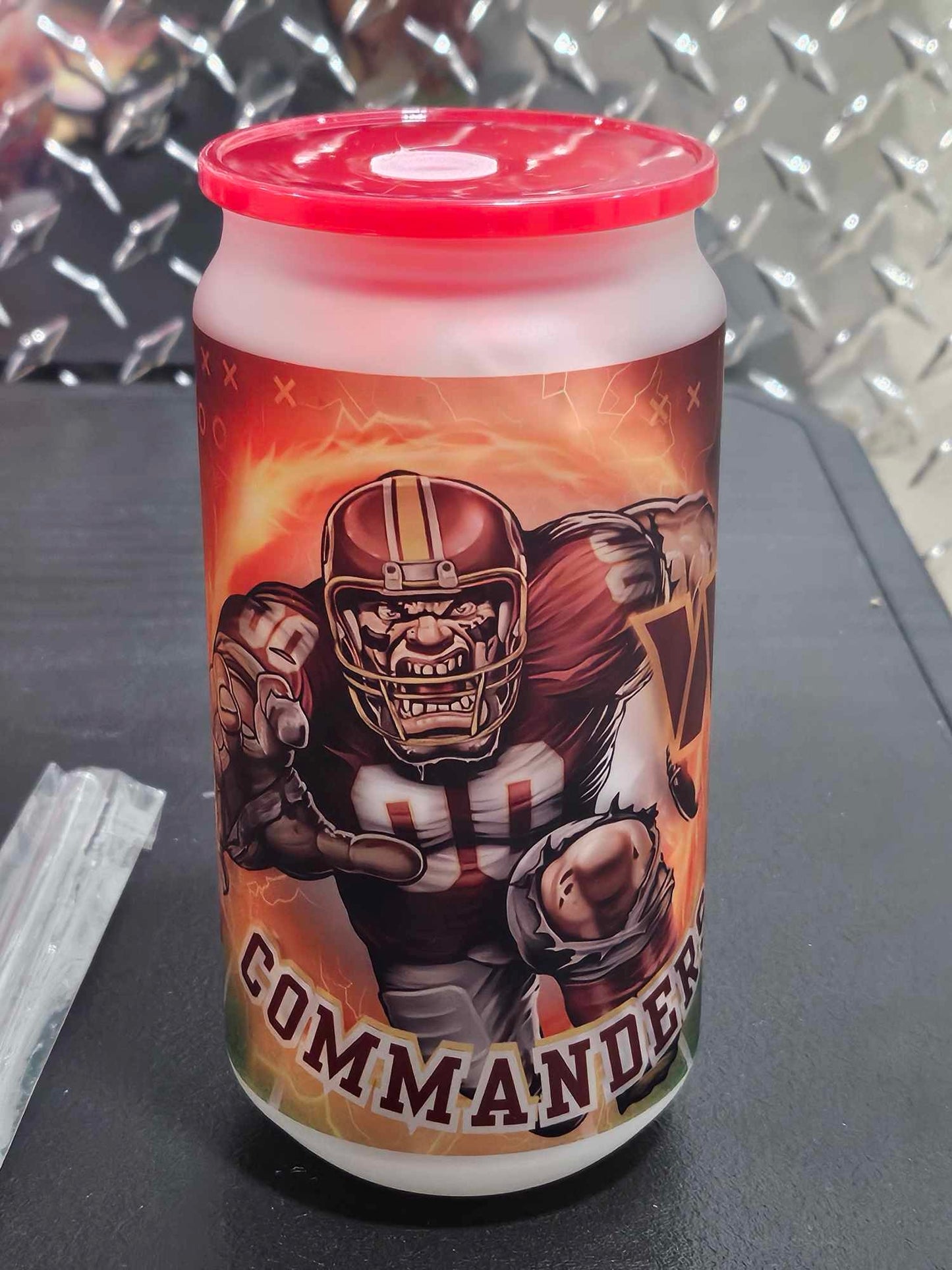 COMMANDERS GLASS TUMBLER (18oz) w/ Glass straw (Personalized)