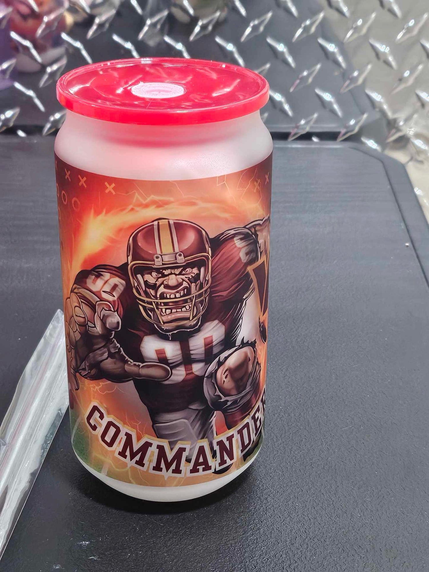 COMMANDERS GLASS TUMBLER (18oz) w/ Glass straw (Personalized)