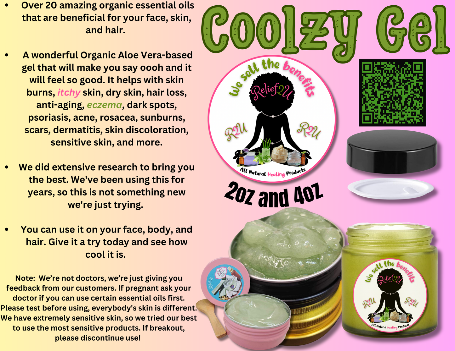 COOLZY GEL (ORGANIC) 1oz & 4oz Glass and Glass Pump Jar