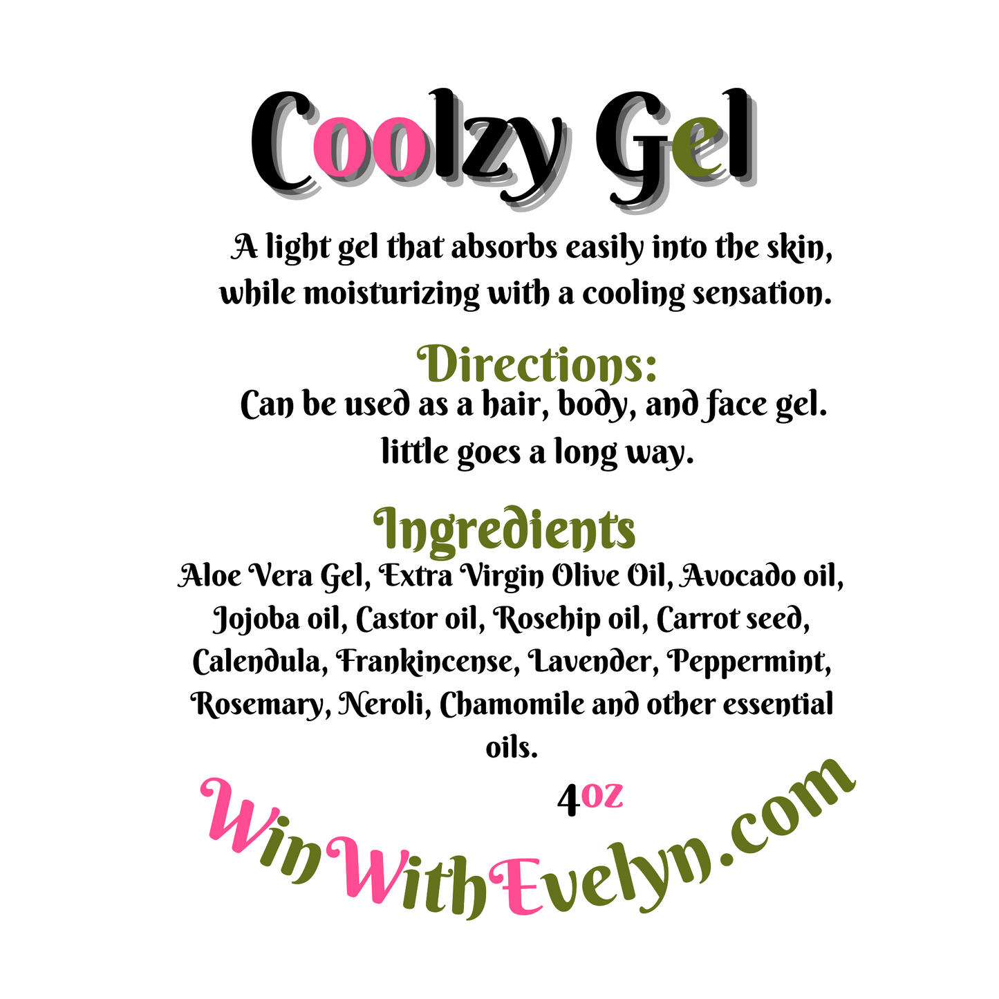 COOLZY GEL (ORGANIC) 1oz & 4oz Glass and Glass Pump Jar