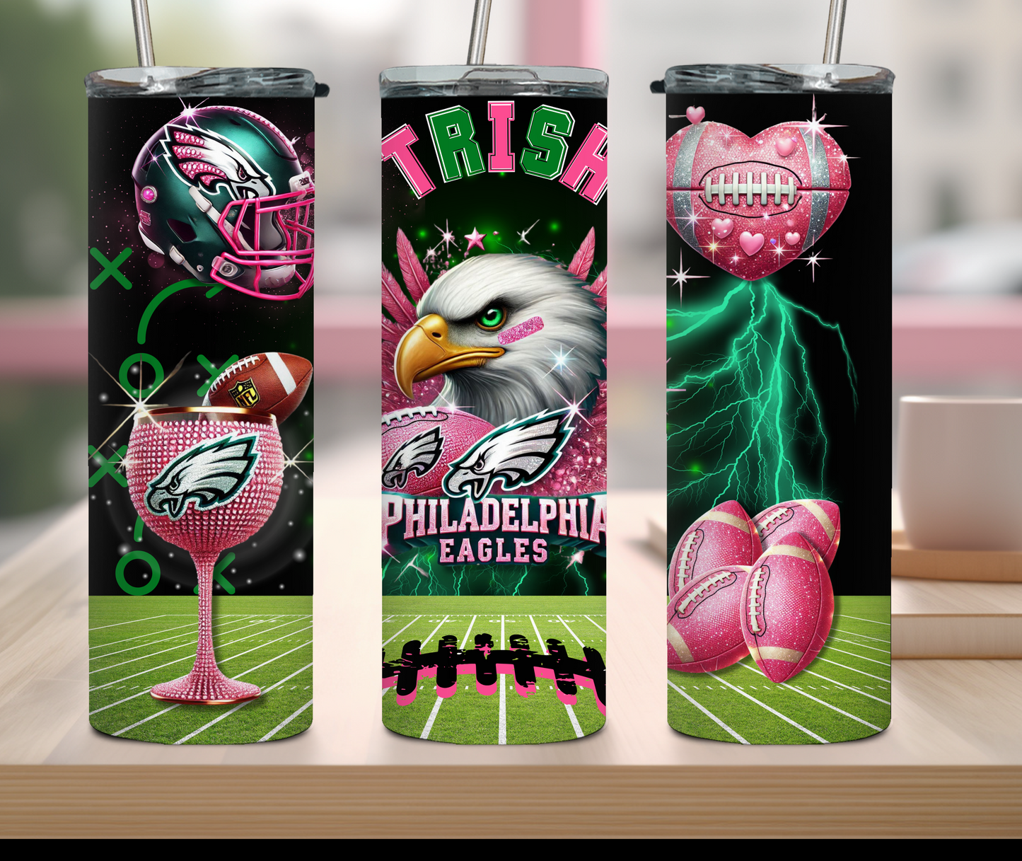 EAGLES 4 different designs (Personalized) 20oz Tumbler w/Metal Straw