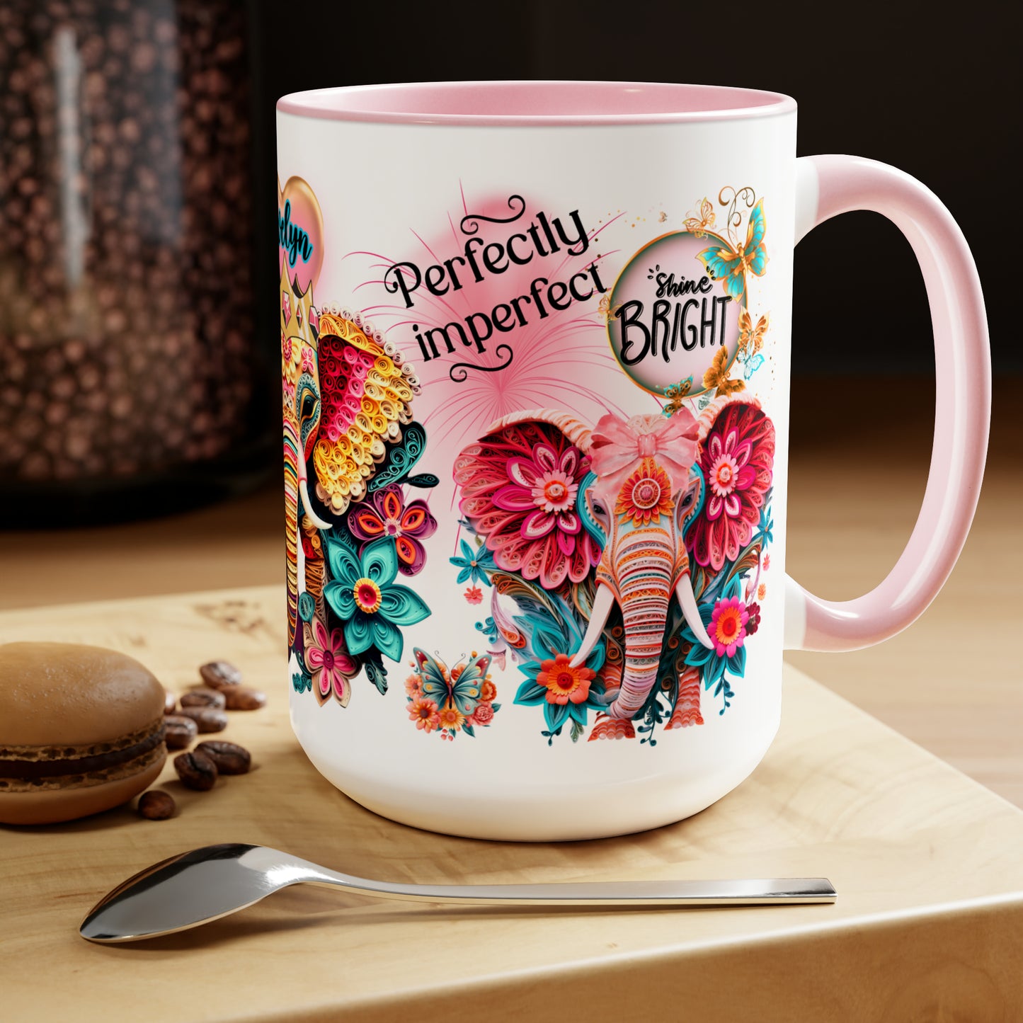 ELEPHANTS AND BUTTERFLIES (Personalized) 15oz Cofee Mug