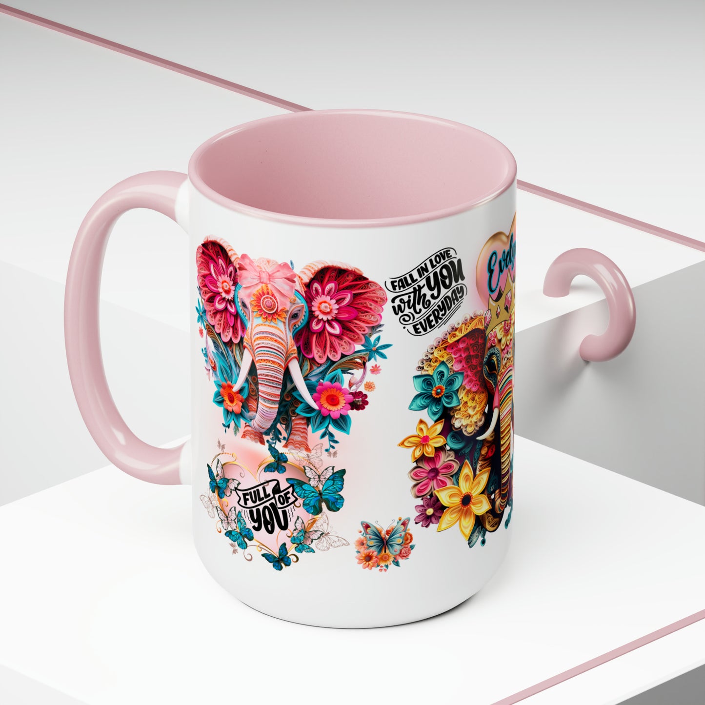 ELEPHANTS AND BUTTERFLIES (Personalized) 15oz Cofee Mug
