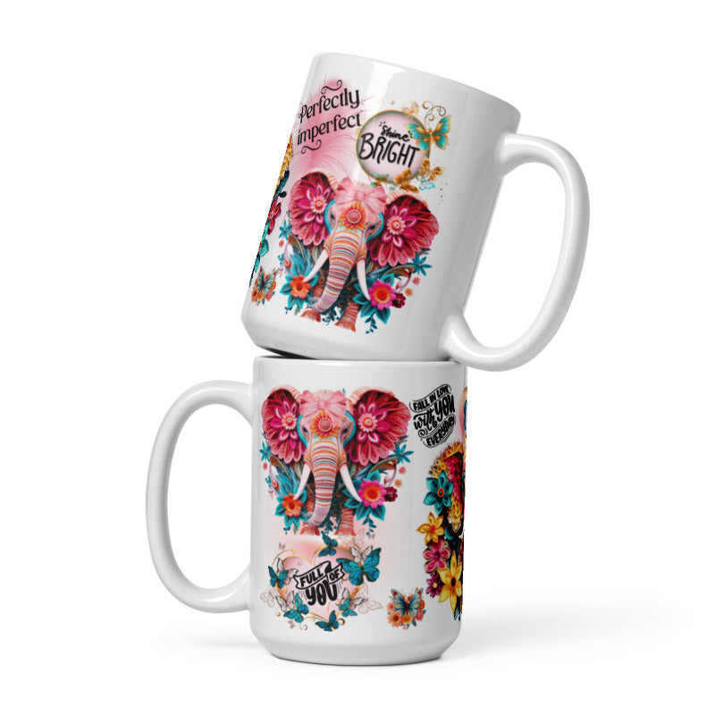 ELEPHANTS AND BUTTERFLIES (Personalized) 15oz Cofee Mug