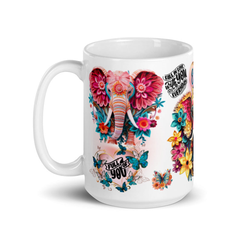 ELEPHANTS AND BUTTERFLIES (Personalized) 15oz Cofee Mug